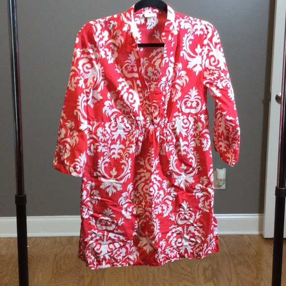 XS Merona coral pink damask print swimsuit cover up - Picture 1 of 16
